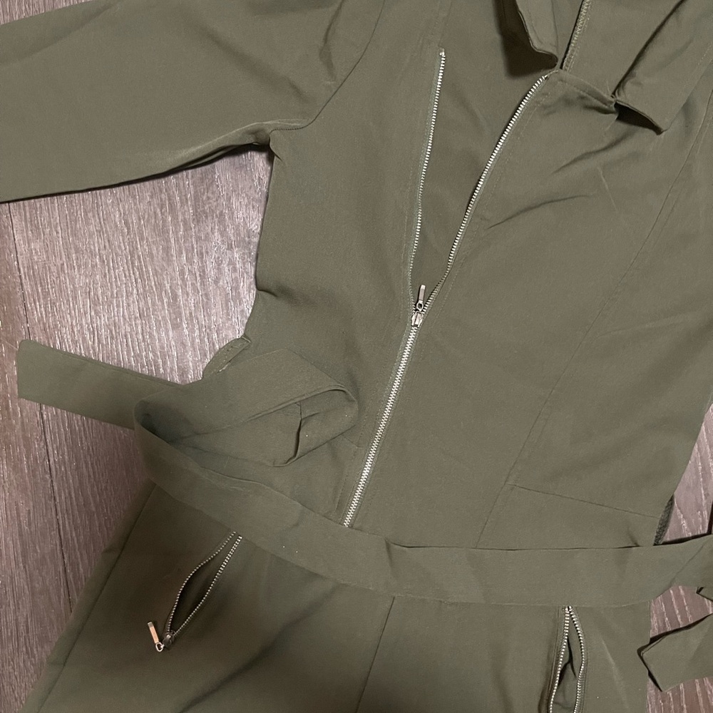Olive Green Utility Jumpsuit with Front Zipper